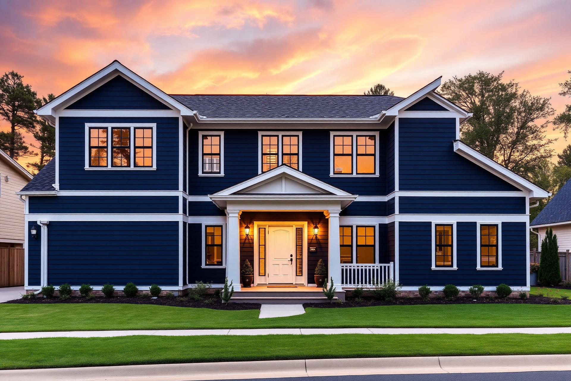 Freshly painted Atlanta home exterior at golden hour